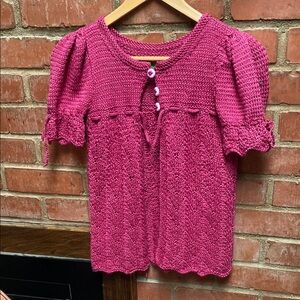 Pink Knit Short Sleeve Cardigan